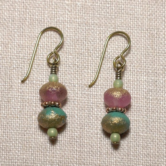 Hand Crafted Handmade Earrings Pastel Multicolor Czech Glass Beaded Earr… - Picture 1 of 5